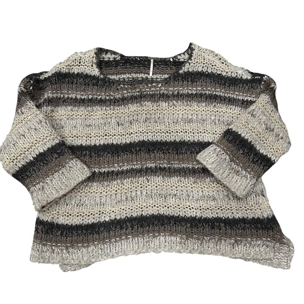 Free People XS Oversized Chunky Knit Striped Sweater Wool Mohair Alpaca